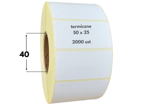 50x25 mm etykiety termiczne 2000 szt. gilza 40 akryl samoprzylepne białe 50*25
