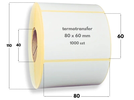 80x60 mm etykiety termotransferowe 1000 szt. gilza 40 samoprzylepne białe naklejki 80*60