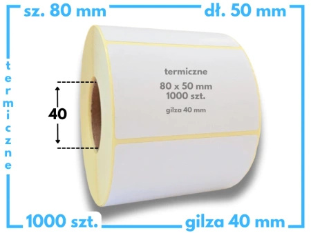 80x50 mm etykiety termiczne 1000 szt. samoprzylepne białe 80*50