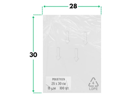 28x30 cm polietylenowe worki foliowe 100 szt. (280x300 mm)