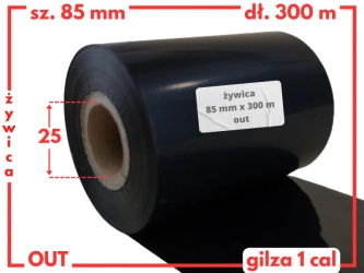 85x300 OUT kalka ŻYWICZNA taśma termotransferowa żywica 85 mm 300 m czarna