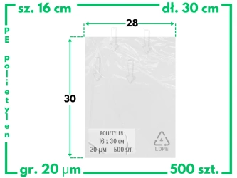 16x30 cm worki foliowe polietylenowe LDPE 160x300 mm przeźroczyste 500 szt