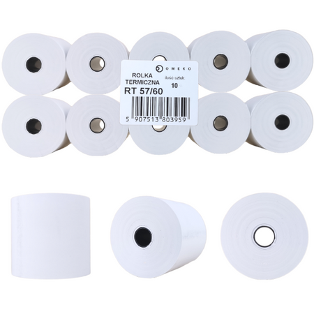 Rolki termiczne 57x60 do kasy fiskalnej 10 szt. 57mm / 60mb