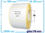 100x80 mm etykiety termiczne 2000 szt. gilza 76 samoprzylepne białe 100/80
