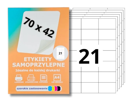 Etykiety 70x42 mm na arkuszach A4 - 2100 etykiet samoprzylepnych uniwersalnych do drukarek biurowych