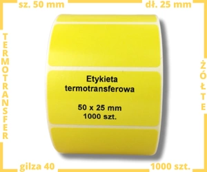 żółte 50x25 mm etykiety TERMOTRANSFEROWE samoprzylepne 1000 szt.
