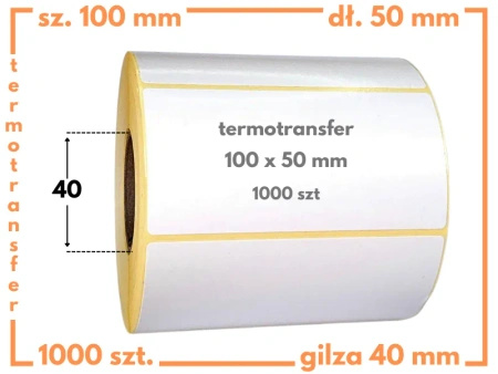 100x50 mm etykiety papierowe 1000 szt. gilza 40 samoprzylepne termotransferowe  do kalek
