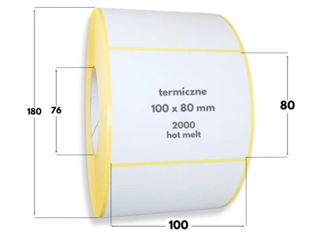 100x80 mm etykiety termiczne 2000 szt. gilza 76 HOT MELT  samoprzylepne białe 100/80
