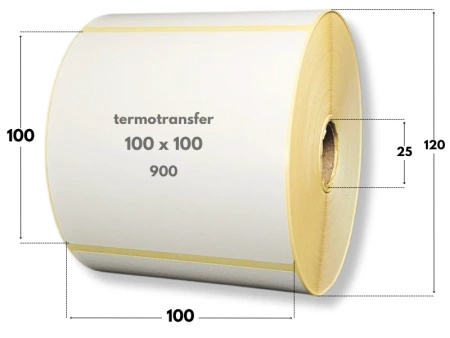 100x100 mm etykiety termotransferowe 900 szt. gilza 25 samoprzylepne białe naklejki 100/100