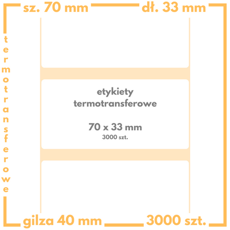 70x33 mm etykiety termotransferowe 3000 szt. gilza 40 samoprzylepne białe naklejki 70*33
