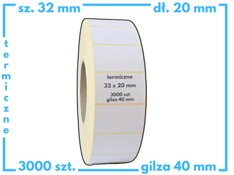 32x20 mm etykiety termiczne 3000 szt. samoprzylepne białe