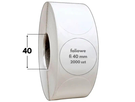 białe okrągłe 40 mm etykiety FOLIOWE 2000 szt. gilza 40 mm termotransfer