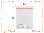 25x30 +5 cm worki foliowe z taśmą klejącą na odzież 250x300  +50 mm ldPE 100 szt