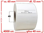 białe 65x12 mm etykiety FOLIOWE 4000 szt. gilza 40 mm termotransfer