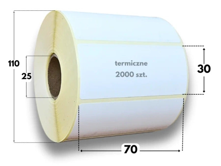 70x30 mm etykiety termiczne 2000 szt. gilza 40 akryl samoprzylepne białe 70*30