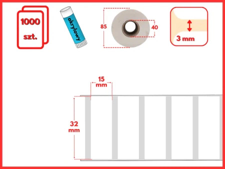 białe 32x15 mm etykiety FOLIOWE samoprzylepne 2000 szt gilza klej 40 akryl termotransferowe 