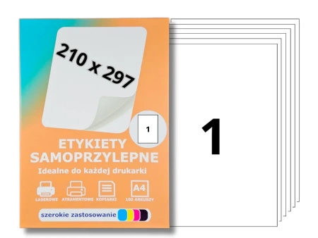 Etykiety 210x297 mm na arkuszach A4 - 100 etykiet samoprzylepnych uniwersalnych do drukarek biurowych