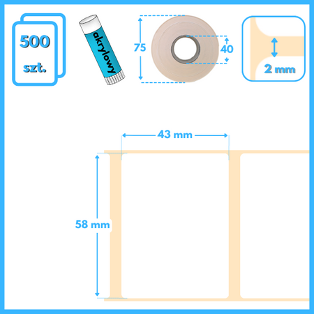karton etykiet 58x43 mm termiczne 500 szt. 120 rol. samoprzylepne białe