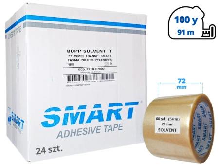 karton solvent 48mm x 60yd (55m) Smart BEZBARWNA taśma klejąca 72/60 pakowa 24 sztuki