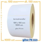 100x150 mm etykiety termotransferowe 1000 szt. gilza 76 samoprzylepne białe naklejki 100*150