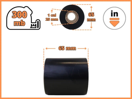 65x300 kalka WOSKOWA czarna IN taśma termotransferowa wosk 65mm 300m