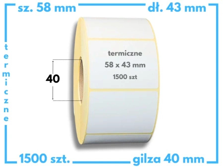 58x43 mm etykiety termiczne 1500 szt. samoprzylepne białe 58/43