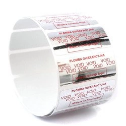 z_usl_nad_p 45x18 mm plomby gwarancyjne VOID SREBRNE nadruk CZERWONY 100 szt.
