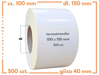 100x150 mm etykiety termotransferowe 500 szt. gilza 40 samoprzylepne białe naklejki 100/150