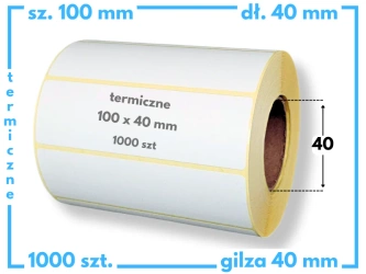 100x40 mm etykiety termiczne 1000 szt. samoprzylepne białe 100*40