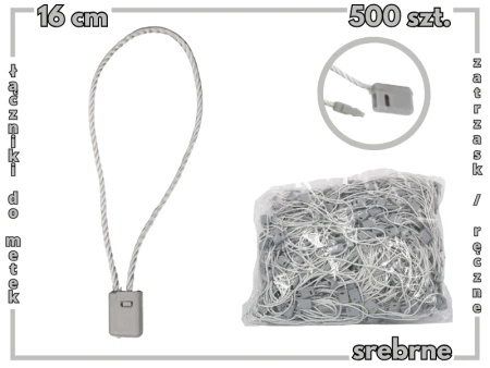 SREBRNE 500 szt. łączniki do metek ręczne plomby odzieżowe SILVER