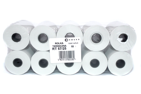Rolki termiczne 57x25 do kasy fiskalnej 10 szt. 57mm / 25mb