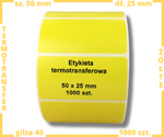 żółte 50x25 mm etykiety TERMOTRANSFEROWE samoprzylepne 1000 szt.