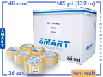 karton hotmelt 48mm x 145yd (132m) smart BEZBARWNA taśma klejąca 48/145 pakowa 36 sztuk