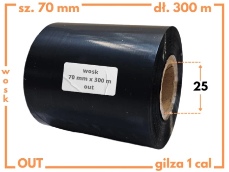70x300 kalka WOSKOWA taśma termotransferowa wosk 70mm 300m czarna OUT