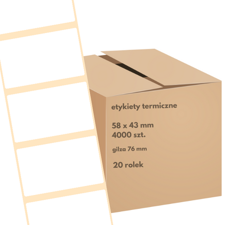 karton etykiet 58x43 mm termiczne 4000 szt. 20 rol. samoprzylepne białe
