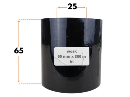65x300 kalka WOSKOWA czarna IN taśma termotransferowa wosk 65mm 300m