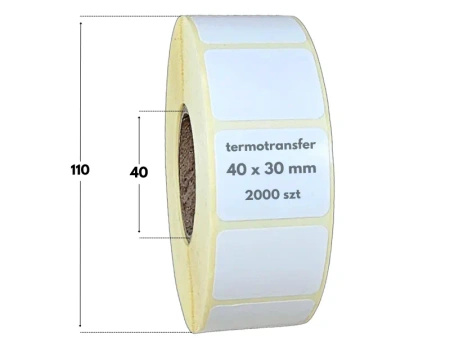 40x30 mm etykiety termotransferowe 2000 szt. gilza 40 samoprzylepne białe naklejki 40/30