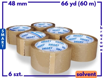 zgrzewka solvent 48mm x 66yd (60m) Smart BRĄZOWA taśma klejąca 48/66 pakowa 6 sztuk