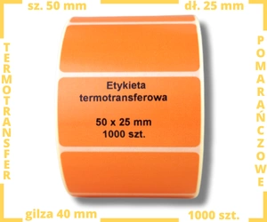 pomarańczowe 50x25 mm etykiety TERMOTRANSFEROWE samoprzylepne 1000 szt.