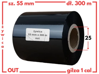 55x300 OUT kalka ŻYWICZNA taśma termotransferowa żywica 55 mm 300 m czarna