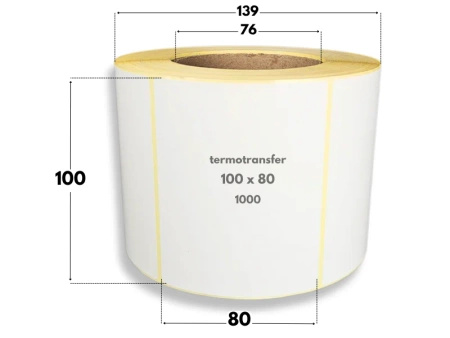 100x800 mm etykiety termotransferowe 1000 szt. gilza 76 samoprzylepne białe naklejki 100/80