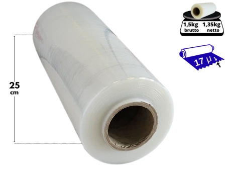 25 cm folia stretch 1,5 kg brutto (1,35 kg netto) przeźroczysta 17 mic - strecz transparentny mocny i wydajny