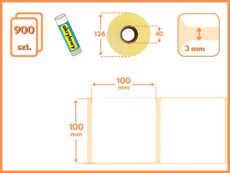 100x100 mm etykiety termotransferowe 900 szt. gilza 40 samoprzylepne białe naklejki 100/100