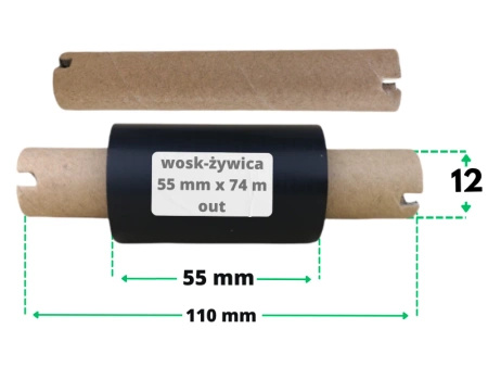55x74 OUT kalka WOSKOWO-ŻYWICZNA taśma termotransferowa wosk żywica 55 mm 74 m czarna