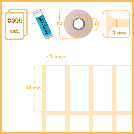 35x15 mm etykiety 8000 szt. samoprzylepne termotransferowe białe