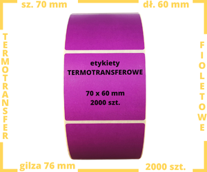 fioletowe 70x60 mm etykiety TERMOTRANSFEROWE samoprzylepne 2000 szt.