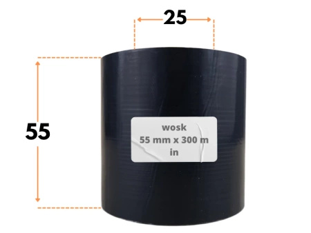55x300 kalka WOSKOWA taśma termotransferowa wosk 55mm 300m czarna IN