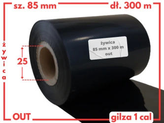 85x300 OUT kalka ŻYWICZNA taśma termotransferowa żywica 85 mm 300 m czarna