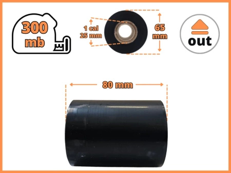80x300 kalka WOSKOWA taśma termotransferowa wosk 80mm 300m czarna OUT
