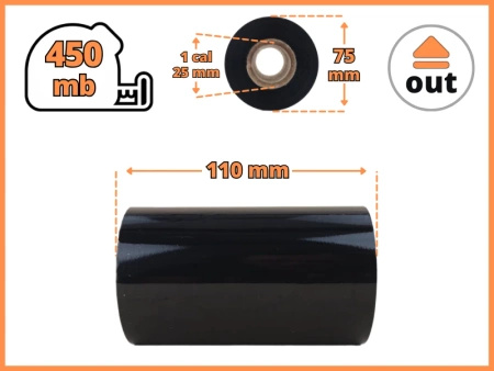 110x450 kalka WOSKOWA taśma termotransferowa wosk 110mm 450m czarna OUT